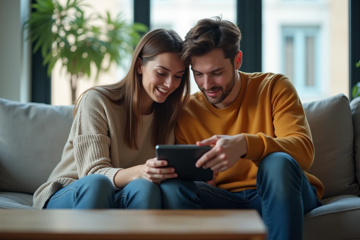Deux amis consultant ensemble des liens de tours gratuits Coin Master sur une tablette