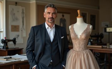 Styliste de renom : qui est considéré comme le premier à l’échelle internationale ? Homme élégant en costume dans un atelier de couture parisien