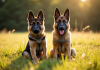 Jeune berger allemand et malinois dans un pré ensoleillé
