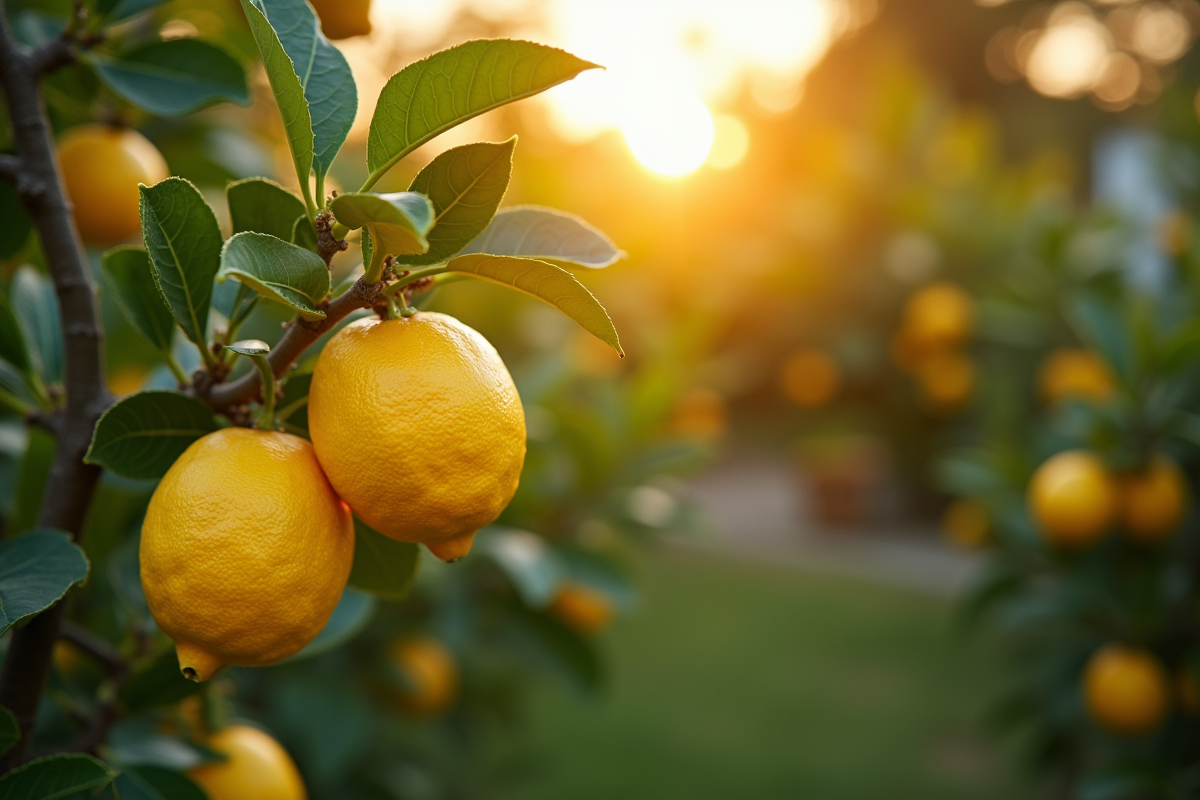 Citronnier en pleine croissance au soleil de fin d