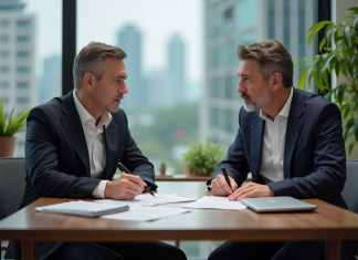 Zoom sur le contrat d’affacturage : avantages, inconvénients et alternatives Homme et femme d'affaires discutant d'un contrat factoring