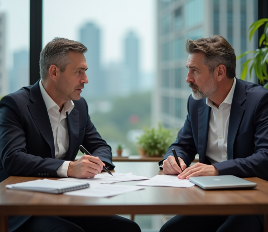 Zoom sur le contrat d’affacturage : avantages, inconvénients et alternatives Homme et femme d'affaires discutant d'un contrat factoring