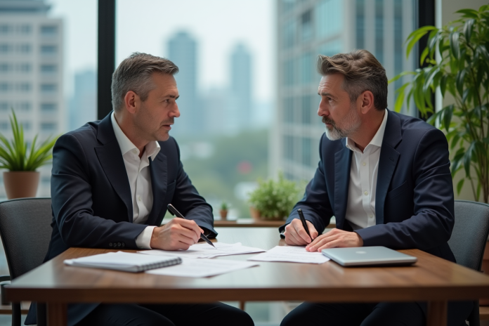 contrat-factoring-entreprise Homme et femme d'affaires discutant d'un contrat factoring