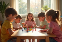 Groupe d'enfants de 3 à 4 ans jouant ensemble