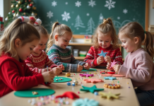 Activités de Noël pour la maternelle : dix idées créatives et ludiques Enfants de 4 à 5 ans créant des décorations de Noël