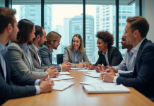 Groupe de professionnels en réunion dans un bureau moderne