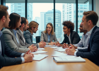 Inclusivité en entreprise : comment favoriser une culture d’inclusion efficacement ? Groupe de professionnels en réunion dans un bureau moderne