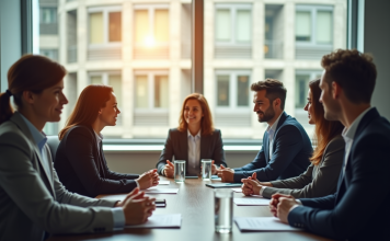 Les succès du comité d’entreprise de Loxam : études de cas Groupe professionnel lors d'une réunion en salle lumineuse