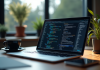 Espace de travail moderne avec ordinateur et chatbot