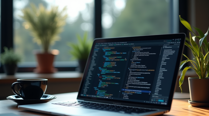 Espace de travail moderne avec ordinateur et chatbot