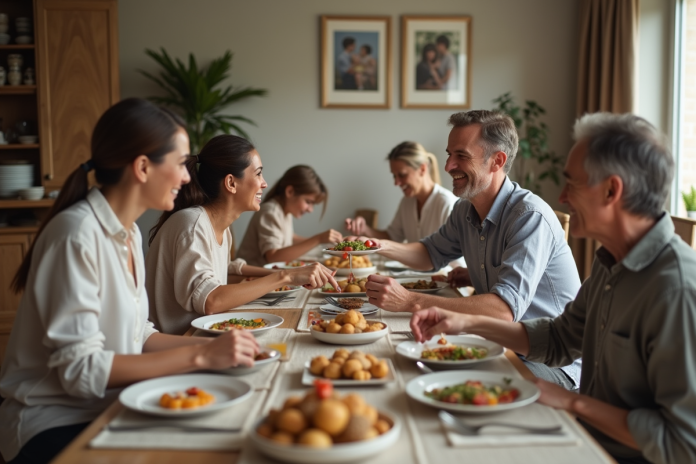 famille-repas-convivial Famille multigenerational autour d'un repas chaleureux