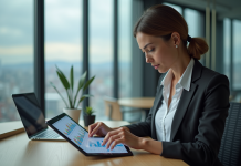 Femme d'affaires analysant des graphiques financiers modernes