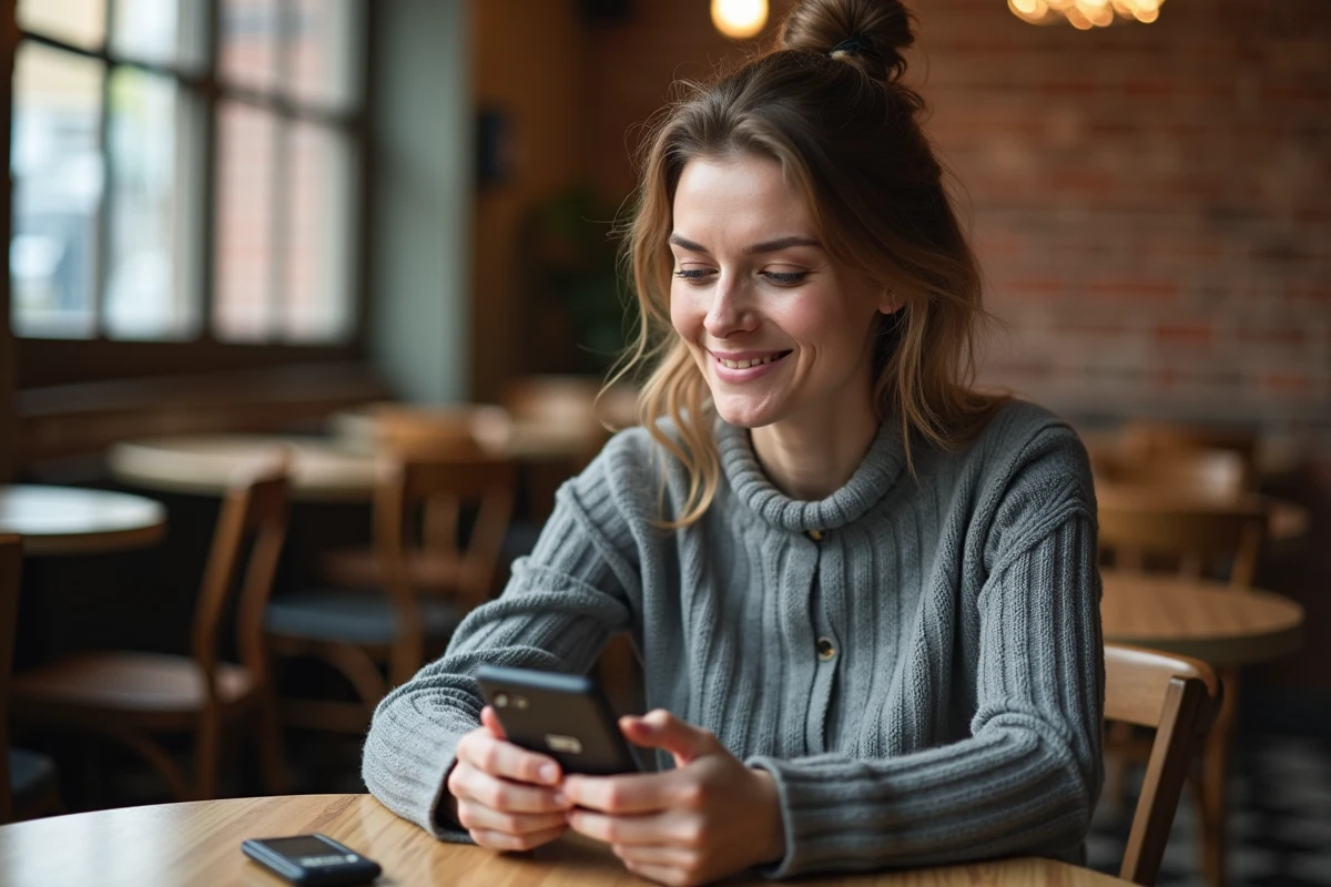 Femme comparant un ancien Nokia résistant aux égratignures avec un smartphone moderne à l'écran fissuré dans un café, symbolisant la durabilité légendaire des téléphones Nokia.