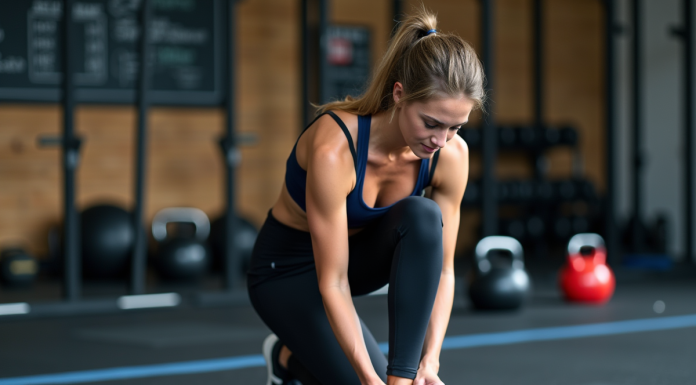 Comment préparer le Murph CrossFit : stratégies d’entraînement et conseils pratiques Femme en préparation de CrossFit dans une salle de sport