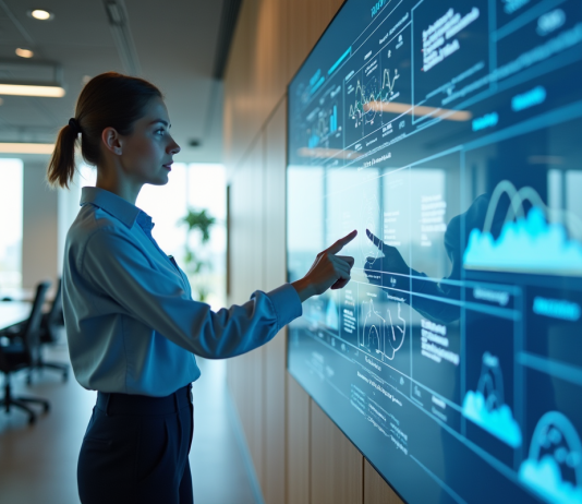 Modèles de déploiement cloud : découvrir les trois principaux types Femme professionnelle devant un mur d'écrans de déploiement cloud