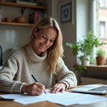APL sur 2 logements : conditions, démarches et bénéficiaires en France Femme souriante signant des papiers dans la cuisine