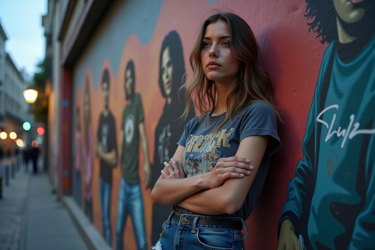 Jeune femme devant un mural rock à Paris