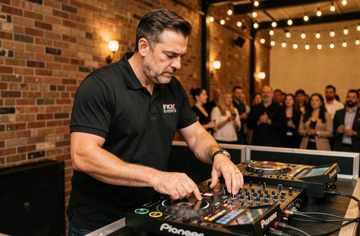 DJ de FK Events en action derrière sa table de mixage lors d'un événement dans le Pas-de-Calais