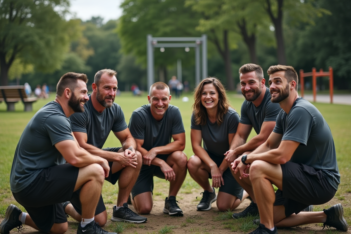 Groupe de sportifs après un entraînement en plein air