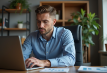 Évaluer le télétravail : conseils et bonnes pratiques pour une organisation efficace Homme en bureau regardant des graphiques sur son ordinateur
