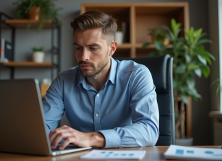 Évaluer le télétravail : conseils et bonnes pratiques pour une organisation efficace Homme en bureau regardant des graphiques sur son ordinateur