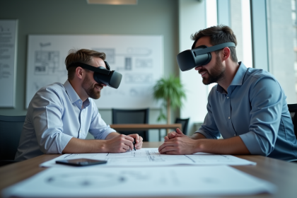 Deux ingénieurs discutent de prototypes de réalité augmentée