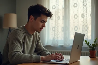 Jeune homme concentré travaillant sur son ordinateur dans un bureau