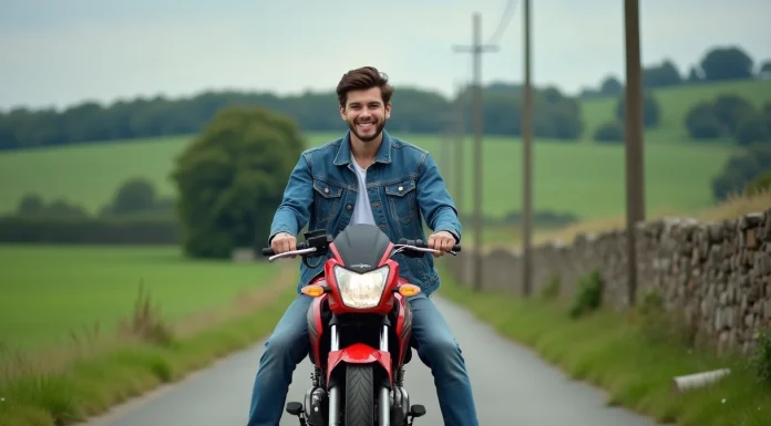 Les atouts du Dax Skyteam 50cc pour les passionnés de deux-roues Jeune homme souriant sur une moto Dax Skyteam 50cc en campagne