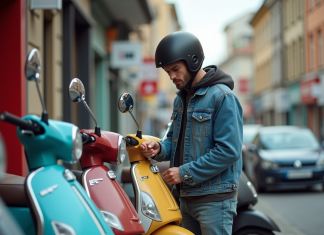 Étude des éléments influençant le tarif des scooters 50 cm³ Jeune homme vérifiant prix de scooters 50cc en ville