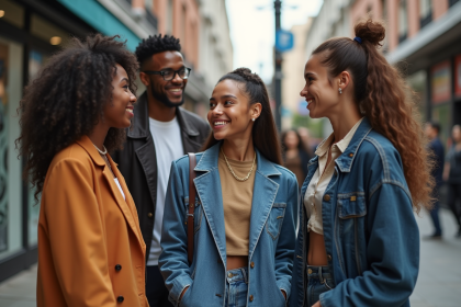 Groupe de jeunes adultes dans une rue urbaine animée