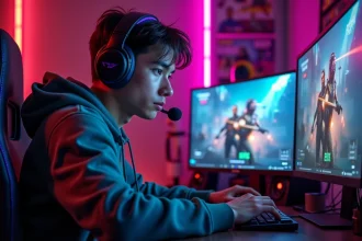 Jeune homme en train de jouer à Fortnite sur PC dans une chambre gaming en 2026
