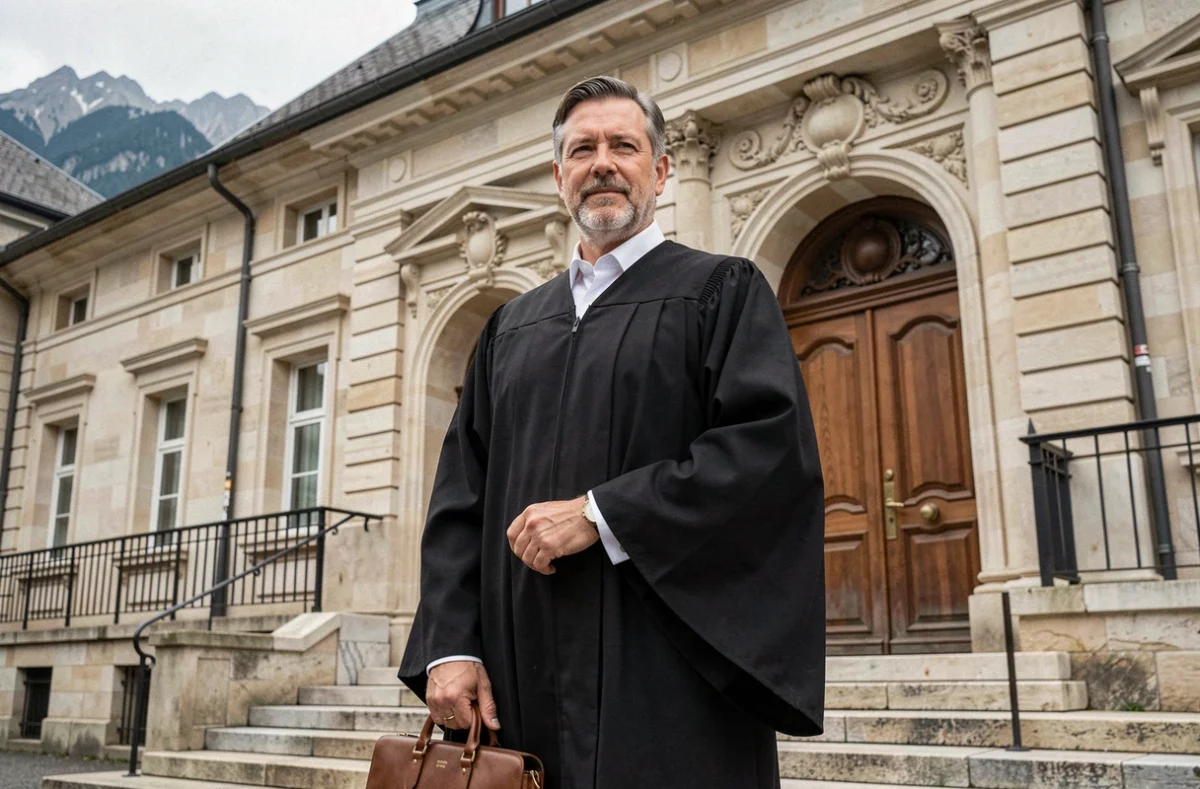 Maître Pignot-Dubost, avocat à Annecy, en robe de palais devant le palais de justice