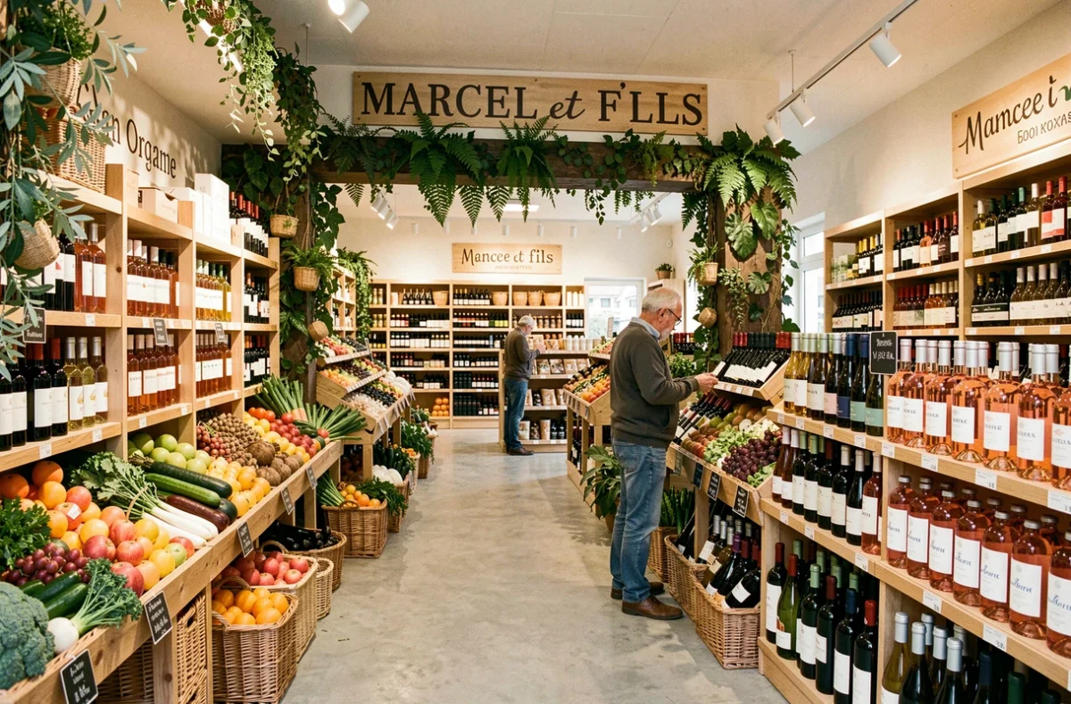 Magasin Marcel et fils à Hyères avec une belle sélection de vins bios provençaux, de fruits frais et de légumes méditerranéens