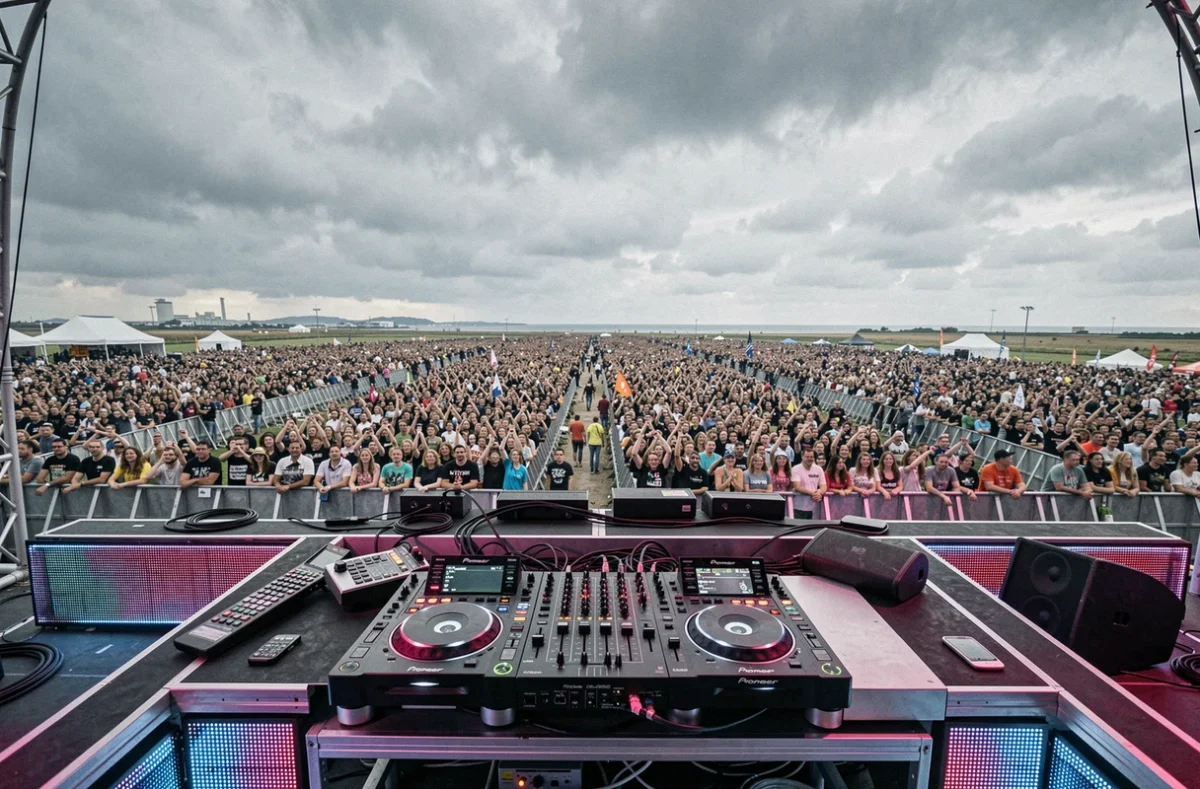 DJ professionnel sur scène devant une foule lors d'un festival dans le Pas-de-Calais
