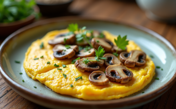 Les bienfaits insoupçonnés de l’omelette aux girolles Omelette aux girolles sur assiette rustique en matinée