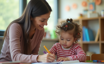 Que peut-on attendre de la formation d’AESH ? Scène de classe chaleureuse avec un adulte aidant un élève