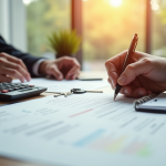Personne signant documents de pret immobilier au bureau