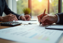 Personne signant documents de pret immobilier au bureau