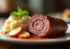 Tranche de boudin noir avec purée et pommes caramélisées