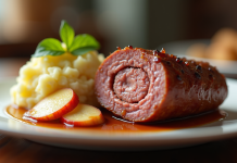 Tranche de boudin noir avec purée et pommes caramélisées